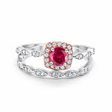 Art Deco Bridal Set Piece Ring Two Tone Round Simulated CZ 925 Sterling Silver