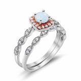 Art Deco Bridal Set Piece Ring Two Tone Round Simulated CZ 925 Sterling Silver