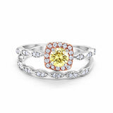 Art Deco Bridal Set Piece Ring Two Tone Round Simulated CZ 925 Sterling Silver