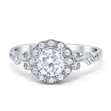 Halo Art Deco Filigree Engagement Ring Round Cubic Zirconia Solid 925 Sterling Silver Choose Color