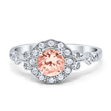 Halo Art Deco Filigree Engagement Ring Round Cubic Zirconia Solid 925 Sterling Silver Choose Color