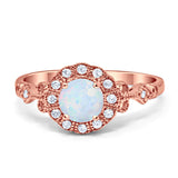 Halo Art Deco Filigree Engagement Ring Round Cubic Zirconia Solid 925 Sterling Silver Choose Color