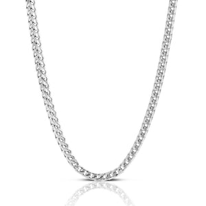 3MM 100 Rhodium Plated Oval Franco Chain .925 Sterling Silver Size "8-26"