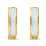 Hoop Huggie Earrings Lab Created Opal 925 Sterling Silver (12mm)