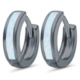 Hoop Huggie Earrings Lab Created Opal 925 Sterling Silver (12mm)