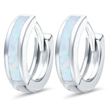 Hoop Huggie Earrings Lab Created Opal 925 Sterling Silver (12mm)