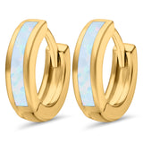 Hoop Huggie Earrings Lab Created Opal 925 Sterling Silver (12mm)