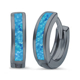 Hoop Huggie Earrings Lab Created Opal 925 Sterling Silver (12mm)