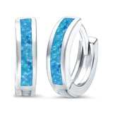 Hoop Huggie Earrings Lab Created Opal 925 Sterling Silver (12mm)