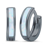 Hoop Huggie Earrings Lab Created Opal 925 Sterling Silver (12mm)