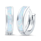 Hoop Huggie Earrings Lab Created Opal 925 Sterling Silver (12mm)