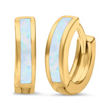 Hoop Huggie Earrings Lab Created Opal 925 Sterling Silver (12mm)