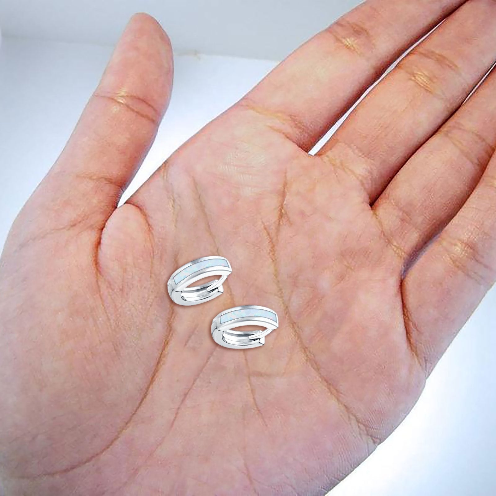 Hoop Huggie Earrings Lab Created Opal 925 Sterling Silver (12mm)