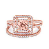 Halo 2 Piece Wedding Ring Band Set Round Simulated CZ 925 Sterling Silver