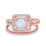 Halo 2 Piece Wedding Ring Band Set Round Simulated CZ 925 Sterling Silver
