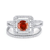 Halo 2 Piece Wedding Ring Band Set Round Simulated CZ 925 Sterling Silver