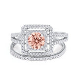 Halo 2 Piece Wedding Ring Band Set Round Simulated CZ 925 Sterling Silver