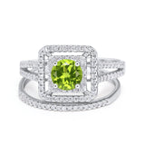 Halo 2 Piece Wedding Ring Band Set Round Simulated CZ 925 Sterling Silver