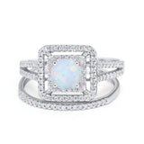 Halo 2 Piece Wedding Ring Band Set Round Simulated CZ 925 Sterling Silver