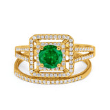 Halo 2 Piece Wedding Ring Band Set Round Simulated CZ 925 Sterling Silver