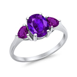 Fashion Promise Ring 3-Stone Simulated Amethyst Cubic Zirconia 925 Sterling Silver