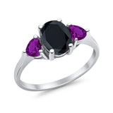 Fashion Promise Ring 3-Stone Simulated Amethyst Cubic Zirconia 925 Sterling Silver