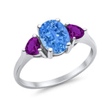 Fashion Promise Ring 3-Stone Simulated Amethyst Cubic Zirconia 925 Sterling Silver