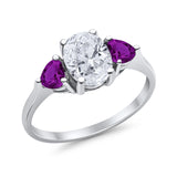 Fashion Promise Ring 3-Stone Simulated Amethyst Cubic Zirconia 925 Sterling Silver