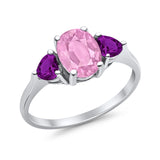 Fashion Promise Ring 3-Stone Simulated Amethyst Cubic Zirconia 925 Sterling Silver