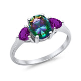 Fashion Promise Ring 3-Stone Simulated Amethyst Cubic Zirconia 925 Sterling Silver