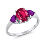 Fashion Promise Ring 3-Stone Simulated Amethyst Cubic Zirconia 925 Sterling Silver