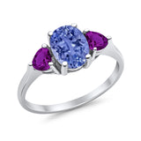 Fashion Promise Ring 3-Stone Simulated Amethyst Cubic Zirconia 925 Sterling Silver