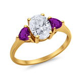 Fashion Promise Ring 3-Stone Simulated Amethyst Cubic Zirconia 925 Sterling Silver