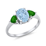 Fashion Promise Ring 3-Stone Simulated Emerald Cubic Zirconia 925 Sterling Silver