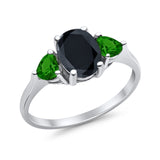 Fashion Promise Ring 3-Stone Simulated Emerald Cubic Zirconia 925 Sterling Silver