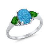 Fashion Promise Ring 3-Stone Simulated Emerald Cubic Zirconia 925 Sterling Silver