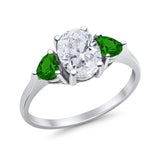 Fashion Promise Ring 3-Stone Simulated Emerald Cubic Zirconia 925 Sterling Silver