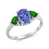 Fashion Promise Ring 3-Stone Simulated Emerald Cubic Zirconia 925 Sterling Silver