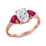 Fashion Promise Ring 3-Stone Simulated Ruby Cubic Zirconia 925 Sterling Silver