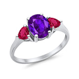 Fashion Promise Ring 3-Stone Simulated Ruby Cubic Zirconia 925 Sterling Silver