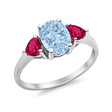 Fashion Promise Ring 3-Stone Simulated Ruby Cubic Zirconia 925 Sterling Silver