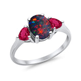 Fashion Promise Ring 3-Stone Simulated Ruby Cubic Zirconia 925 Sterling Silver