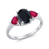 Fashion Promise Ring 3-Stone Simulated Ruby Cubic Zirconia 925 Sterling Silver