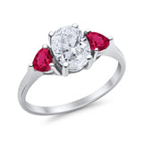 Fashion Promise Ring 3-Stone Simulated Ruby Cubic Zirconia 925 Sterling Silver