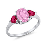 Fashion Promise Ring 3-Stone Simulated Ruby Cubic Zirconia 925 Sterling Silver