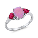 Fashion Promise Ring 3-Stone Simulated Ruby Cubic Zirconia 925 Sterling Silver