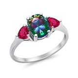 Fashion Promise Ring 3-Stone Simulated Ruby Cubic Zirconia 925 Sterling Silver