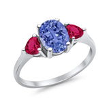 Fashion Promise Ring 3-Stone Simulated Ruby Cubic Zirconia 925 Sterling Silver