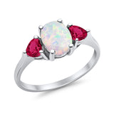 Fashion Promise Ring 3-Stone Simulated Ruby Cubic Zirconia 925 Sterling Silver