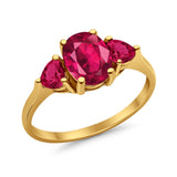 Fashion Promise Ring 3-Stone Simulated Ruby Cubic Zirconia 925 Sterling Silver